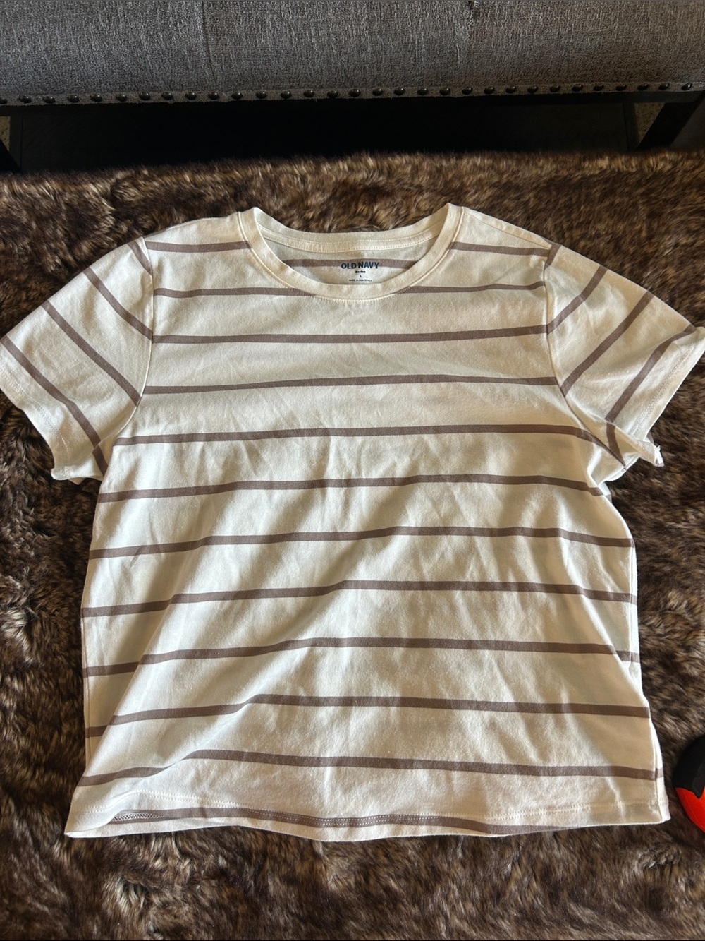 Old Navy Cream Tee with Taupe Stripes